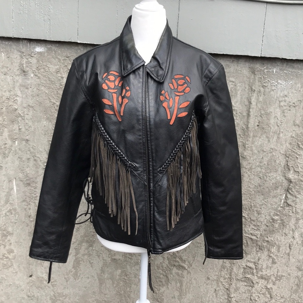 USA Bikers DREAM FRINGED emBossed leather jacket